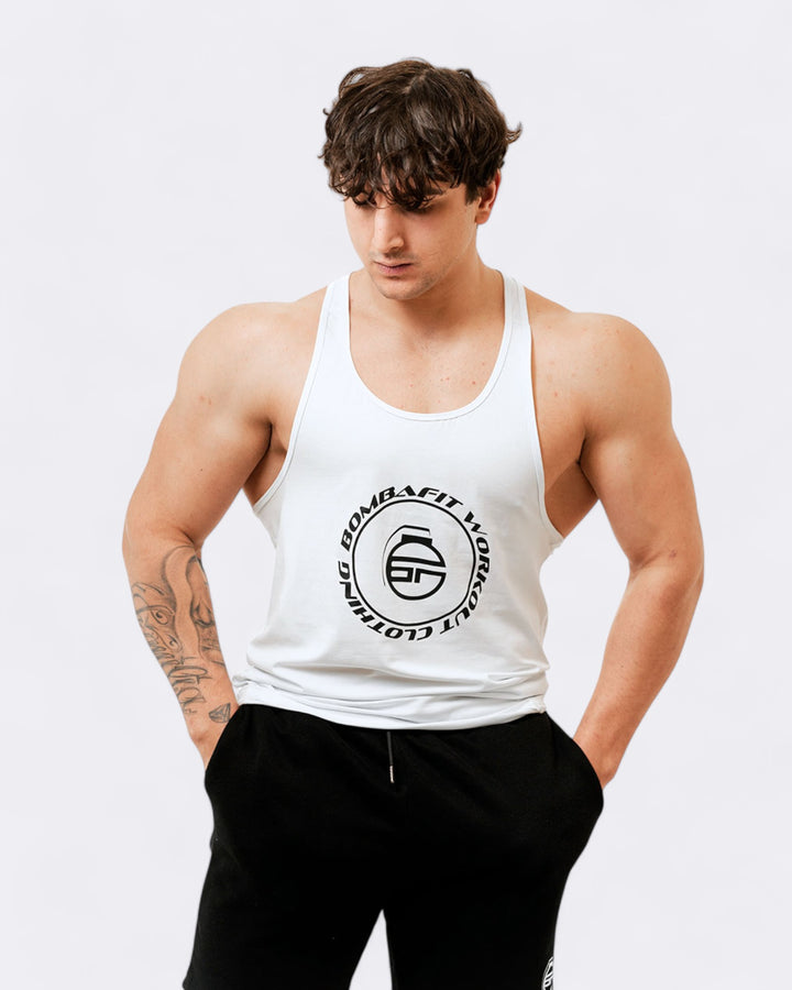 Rounded Men's Tank Top - White