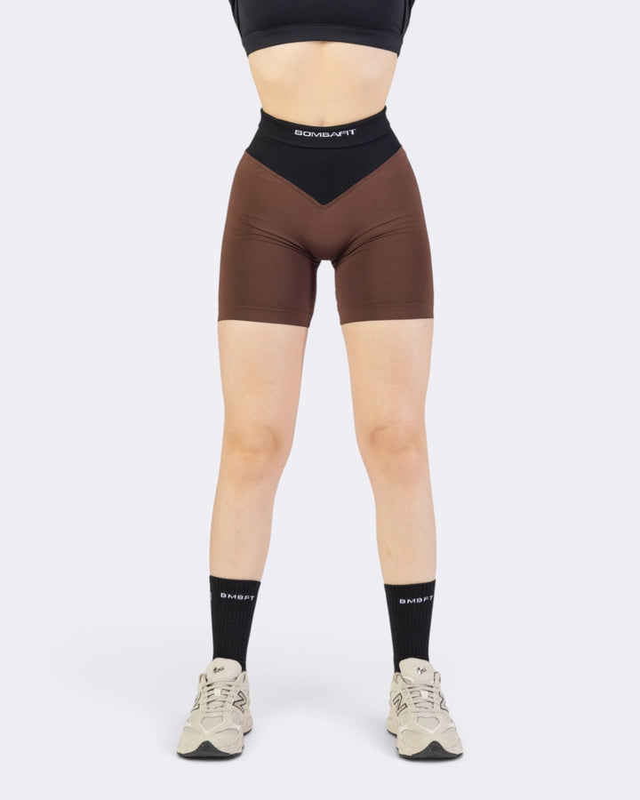 Pump It Bicolor Shorts Leggings - Marrone/Nero - Bombafit